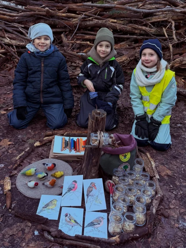18 Kinder einer 1. Klasse haben heute 7 heimische #gartenvögel kennenlernen, eine Futterhilfe gebastelt und die Vögel gemalt. 
Danke @studio_filzfuchs für die wunderschönen gefilzten Vögel 🥰
Blaumeise: ihre besonderen Merkmale sind die blauen Federn auf ihrem Kopf und das gelbe Brustgefieder.💙🩵💛

Rotkehlchen: mit seiner orangenen Brust und Kehle ist das Rotkehlchen unverwechselbar. 🧡

Spatz: nur zur Aufzucht der Jungen verfüttert der Spatz tierische Nahrung, ansonsten ist er ein Vegetarier.🤎🤍

Stieglitz: mit seinem roten Gesicht und seinem gelben Flügelstreif ist der Stieglitz unverkennbar❤️💛

Dompfaff: der Dompfaff oder auch Gimpel ist der auffälligste Singvogel überhaupt. Er hat ein strahlend rosarotes Gefieder.❤️🩷❤️

Goldammer: die Goldammern sind als kleine goldgelbe Farbtupfer in der Landschaft leicht zu sehen💛

Kohlmeise: mit dem schwarz-weißen Kopf, der gelben Brust und dem auffälligen schwarzen Bauchstreifen ist sie unverwechselbar🖤🤍💛

(die männlichen Gartenvögel sind meist farbenfroher als die weiblichen Gartenvögel.) 

#vögelfüttern #futterhilfe #vögelimwinter #waldpädagogik 

(Unbezahlte Werbung)